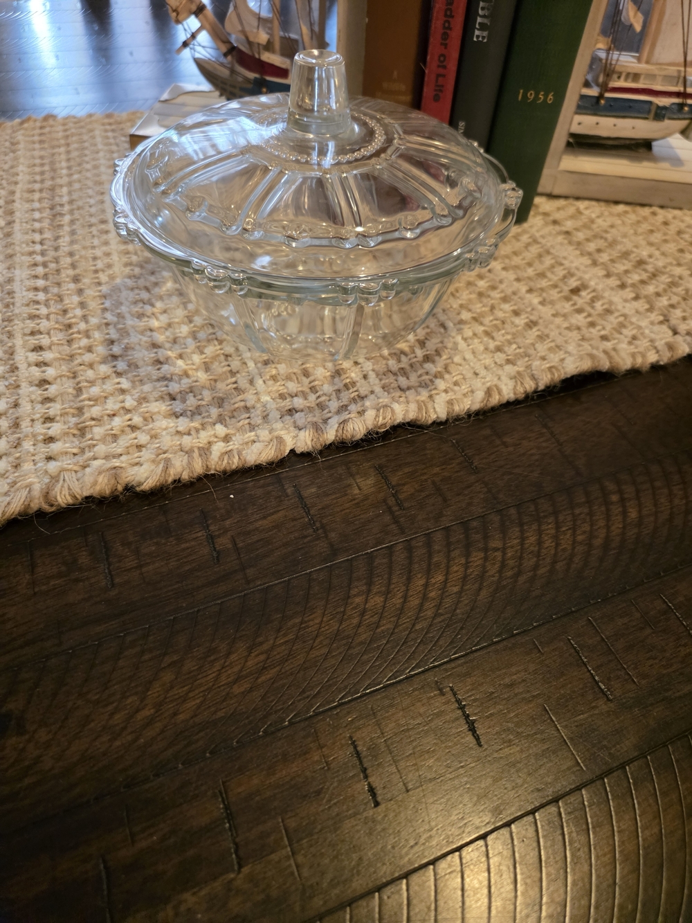 Clear Glass Covered Dish with Decorative Lid